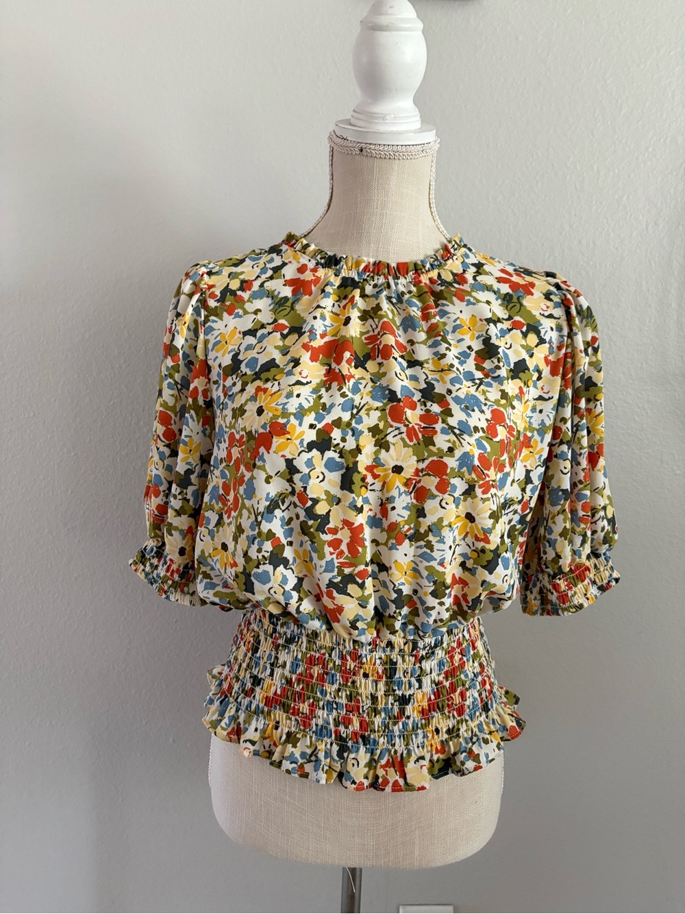 Sienna Sky Olive Multi Floral Smocked Peplum Top - Picture 2 of 10